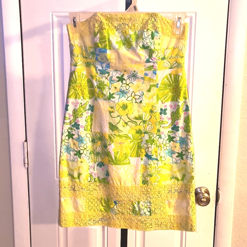 Lilly Pulitzer Yellow/Green/Blue Strapless Floral Sundress Size 0